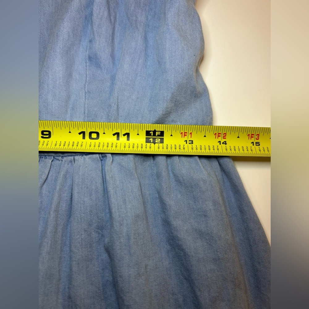 Japna Women’s M Blue Denim Dress Front Buttons Ruffles Steatchy Back Adjustable - Picture 5 of 8